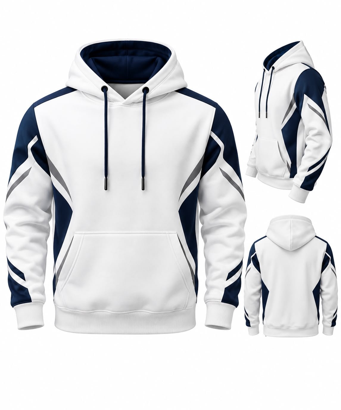 White Navy Color Block Hoodie