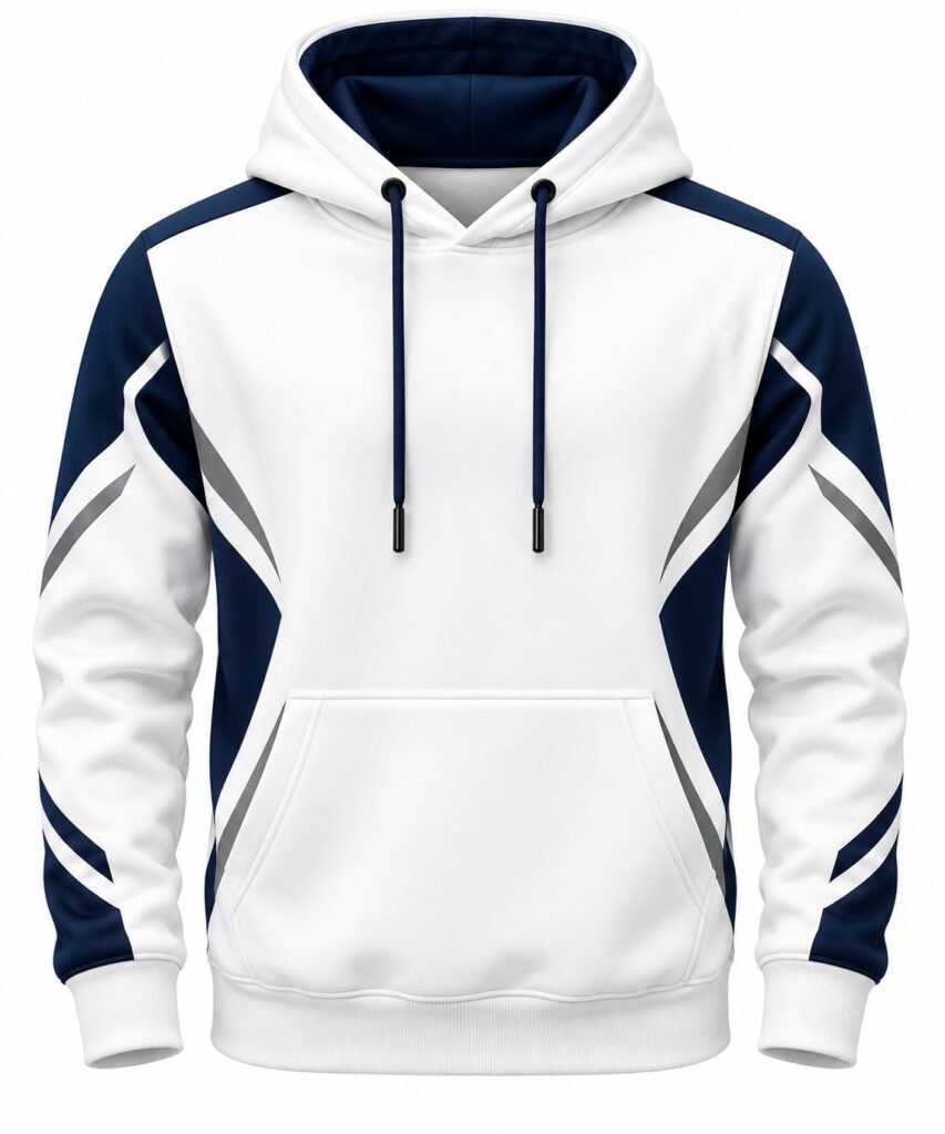 White Navy Color Block Hoodie