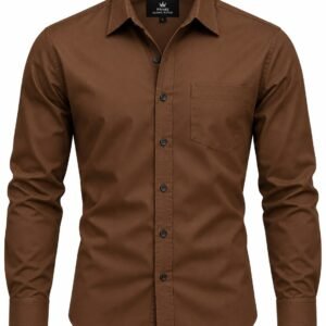 Men’s Brown Button-Up Shirt – Stylish Long Sleeve Casual Shirt