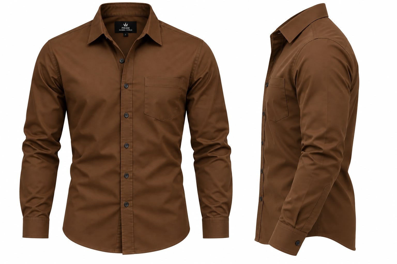 Men’s Brown Button-Up Shirt – Stylish Long Sleeve Casual Shirt